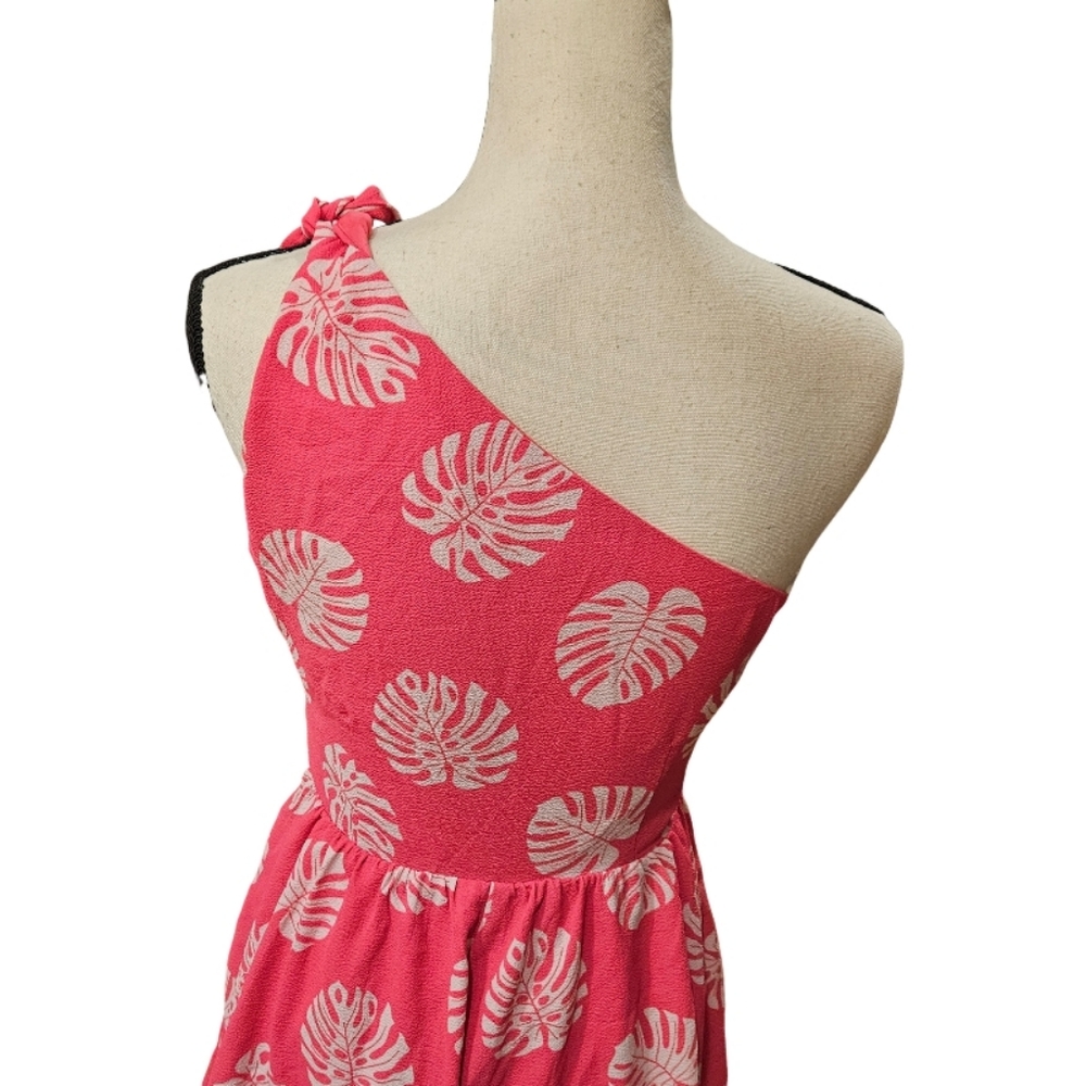 CATO Pink One-Shoulder Dress with Leaf Print - Picture 7 of 10